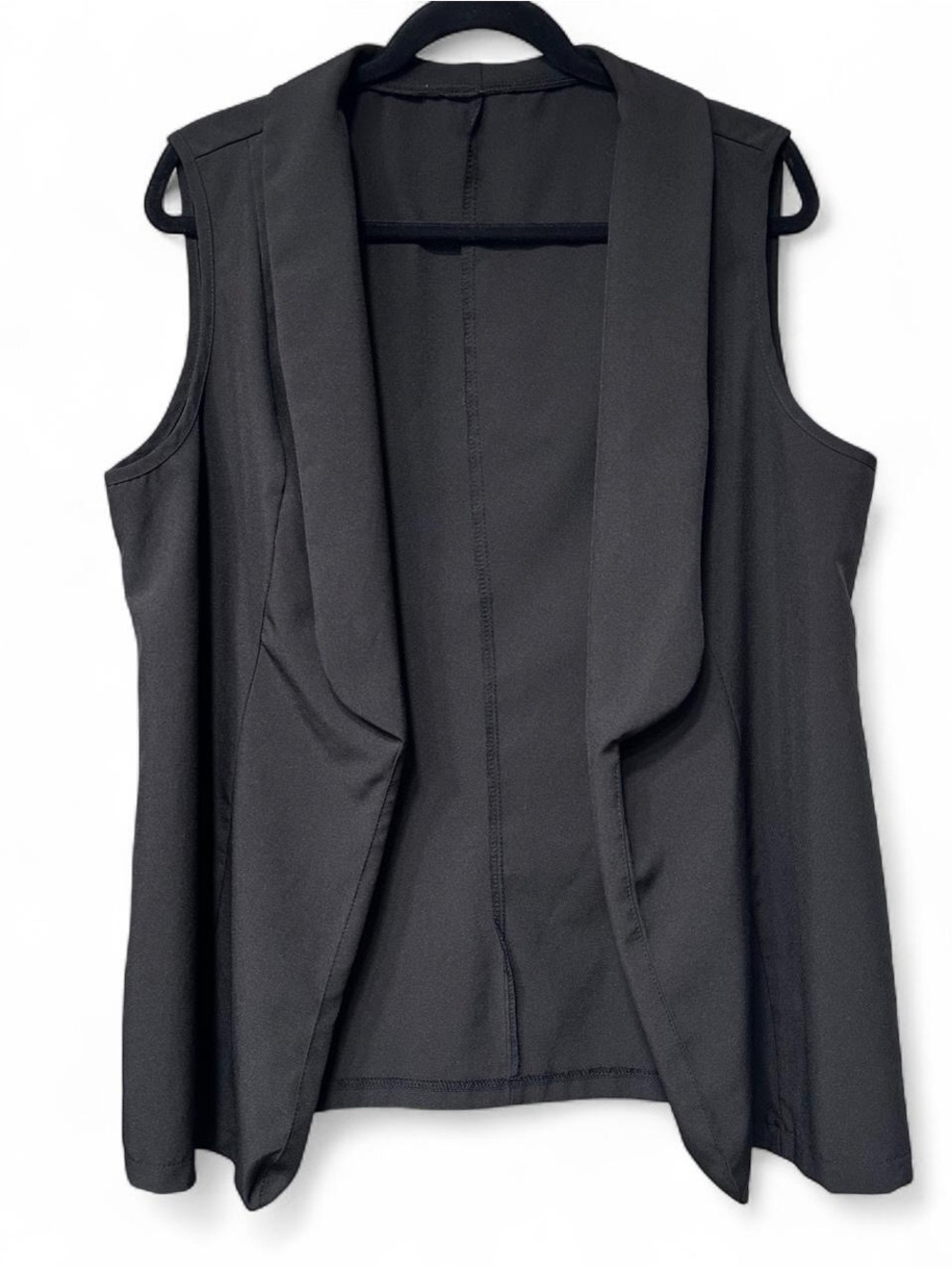 Sleeveless Open-Front Black Vest